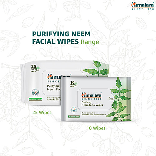 Himalaya Purifying Facial Wipes - Neem, Extra Soft, No Alcohol, 25 Pulls  No Alcohol