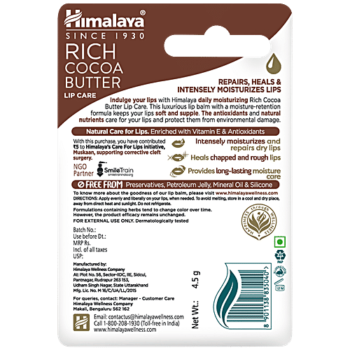 Himalaya Rich Cocoa Butter Lip Care, 4.5 g  Repairs & Heals Lips