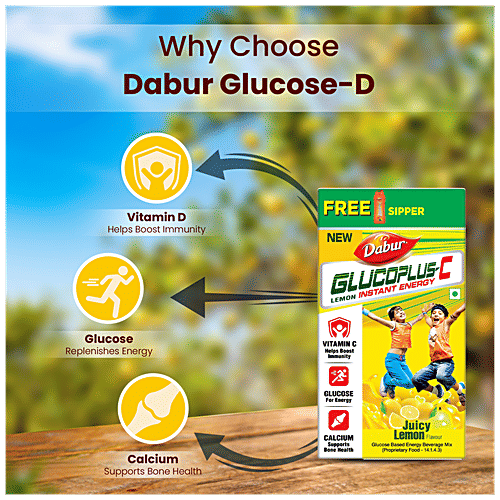 Dabur Glucoplus-C Instant Glucose - Juicy Lemon Flavour, 1 kg (Get Sipper Free) Energy Booster