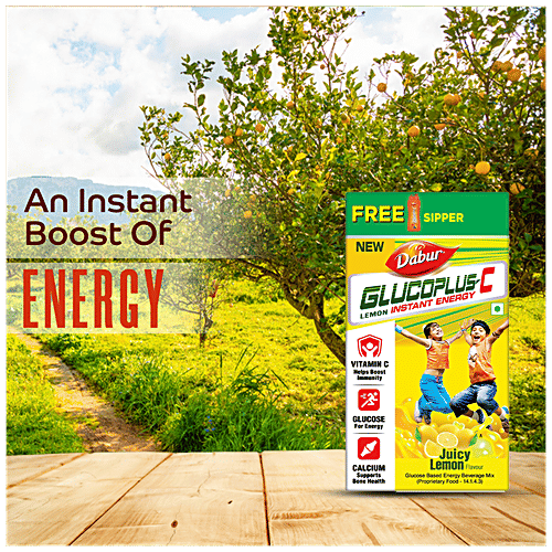 Dabur Glucoplus-C Instant Glucose - Juicy Lemon Flavour, 1 kg (Get Sipper Free) Energy Booster