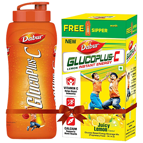 Dabur Glucoplus-C Instant Glucose - Juicy Lemon Flavour, 1 kg (Get Sipper Free) Energy Booster