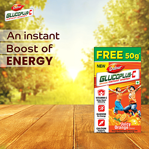 Dabur Glucoplus-C Instant Glucose - Juicy Orange Flavour, 250 g Energy Booster