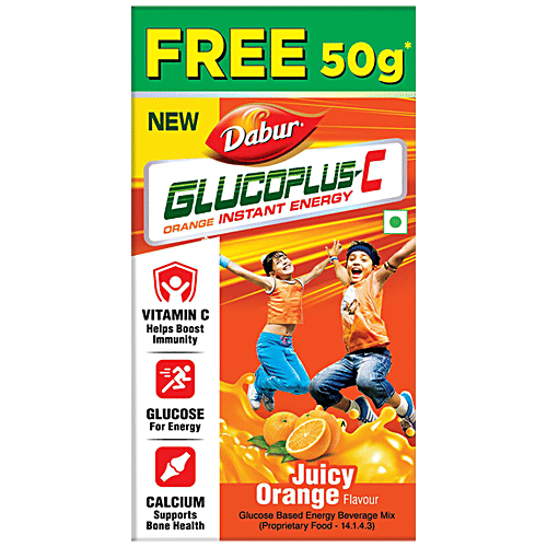 Dabur Glucoplus-C Instant Glucose - Juicy Orange Flavour, 250 g Energy Booster