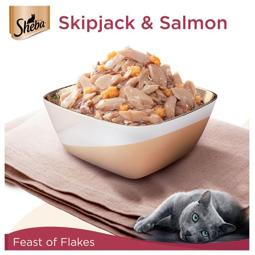 SHEBA Pet Food - For Adult Cats, Skipjack & Salmon, 35 g Pouch Contains Protein