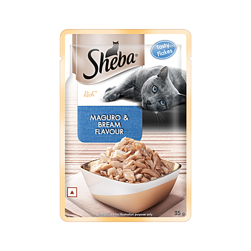 Sheba Rich Premium Adult (1+ Years) Wet Cat Food, Maguro & Bream Flavour, 35g, High-Moisture Wet Cat Food, 35 g  Tasty Flakes, No Artificial Colours or Preservatives