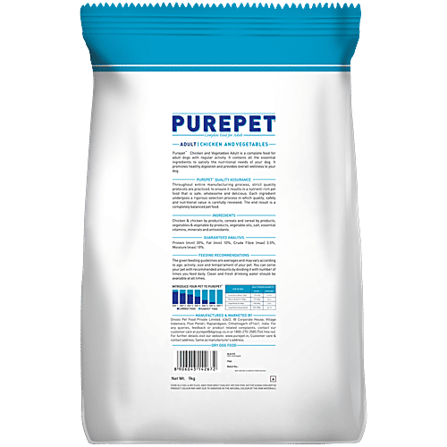 Purepet Chicken & Vegetable Adult Dog Dry Food, 9 kg Ideal Weight Formula