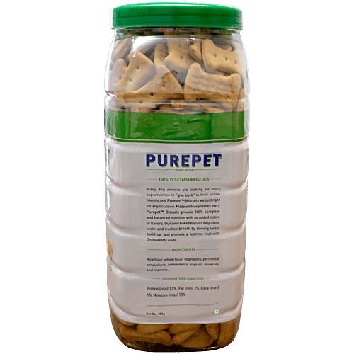 Purepet 100% Vegetarian Biscuits For Dogs, Treats, 800 g Jar Complete & Balanced Nutrition, No Added Colors or Flavors, Dog Treats