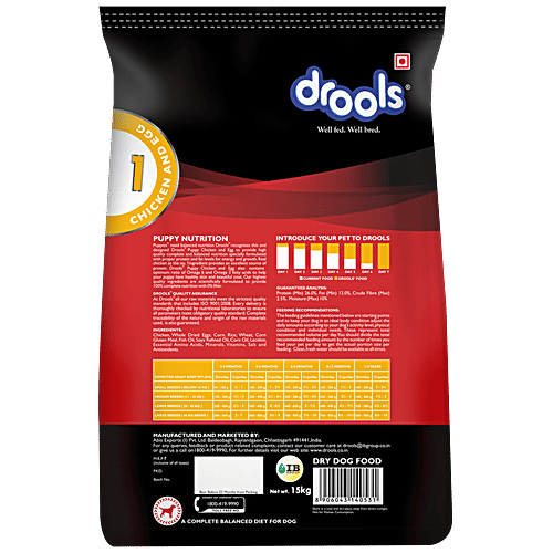 Drools Pet Food - For Puppy, Chicken & Egg, 15 kg 3 kg Extra Free 100% Nutrition, A Complete & Balanced Diet