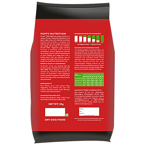 Buy Drools Dog Food 100 Vegetarian, Puppy 3 kg Online at Best Price