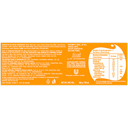 Kwality Wall's The Dairy Factory Alphonso Mango Ice Cream, 700 ml Party Pack 