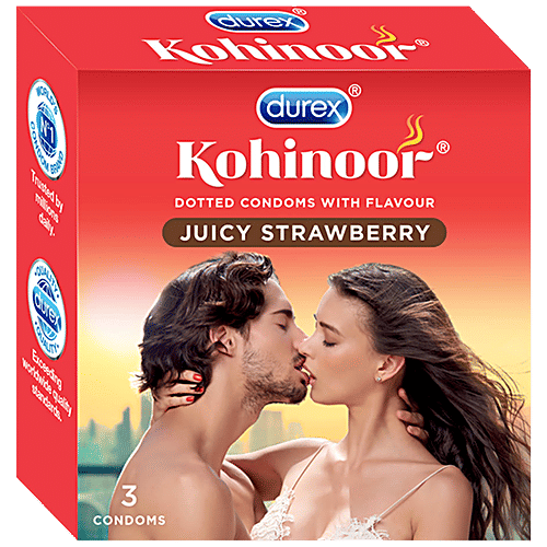 Durex Kohinoor Condoms - Juicy Strawberry, 3 pcs Coloured & Lubricated