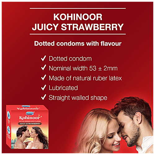 Durex Kohinoor Condoms - Juicy Strawberry, 3 pcs Coloured & Lubricated