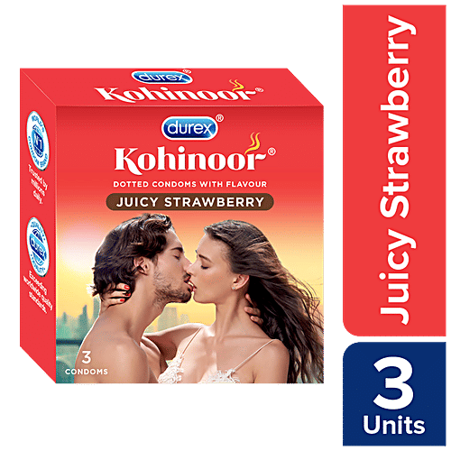Durex Kohinoor Condoms - Juicy Strawberry, 3 pcs Coloured & Lubricated