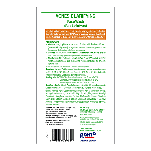 Acnes Clarifying Face Wash - Whitening, Removes 99.9% Pimple Causing Germs, 100 g Removes 99.9% Pimple Causing Germs