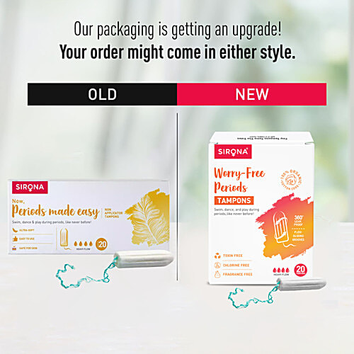 SIRONA Period Made Easy Tampons - 20 Piece | For Heavy Flow | Biodegradable Tampons | FDA Approved, 20 pcs  Prevent Staining & Odour