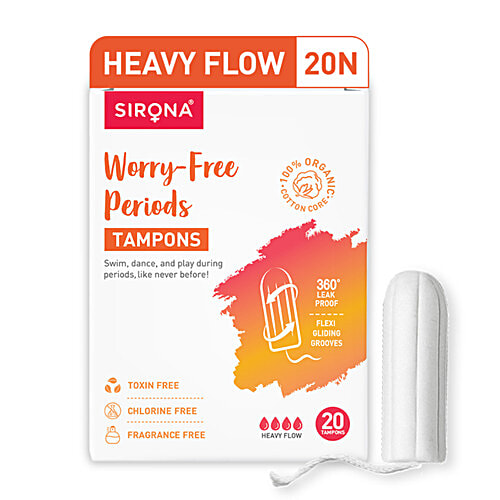 SIRONA Period Made Easy Tampons - 20 Piece | For Heavy Flow | Biodegradable Tampons | FDA Approved, 20 pcs  Prevent Staining & Odour