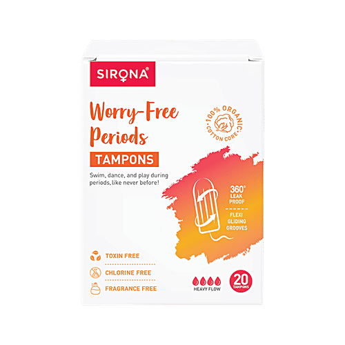 SIRONA Period Made Easy Tampons - 20 Piece | For Heavy Flow | Biodegradable Tampons | FDA Approved, 20 pcs  Prevent Staining & Odour