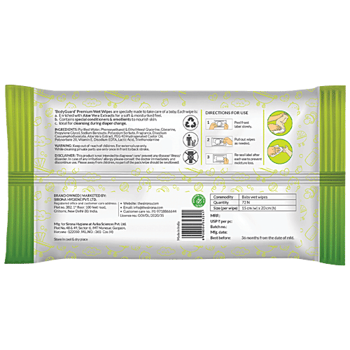 Bodyguard Baby Wet Wipes - (1 Packs, 72 Wipes per Pack), 72 Pulls  No Alcohol, Paraben Free