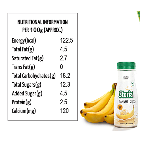 Storia Banana Shake, No Added Preservatives, Trans Fat Free, 180 ml PET Bottle