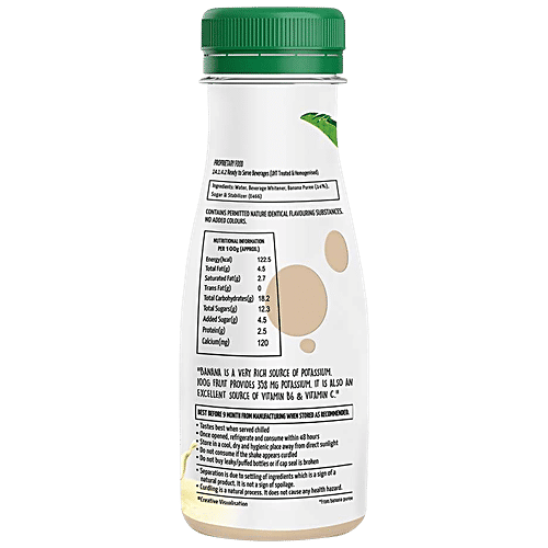 Storia Banana Shake, No Added Preservatives, Trans Fat Free, 180 ml PET Bottle