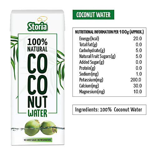 Storia Natural Tender Coconut Water - No Added Sugar, 200 ml Tetra Pak No Preservatives, No Added Flavour