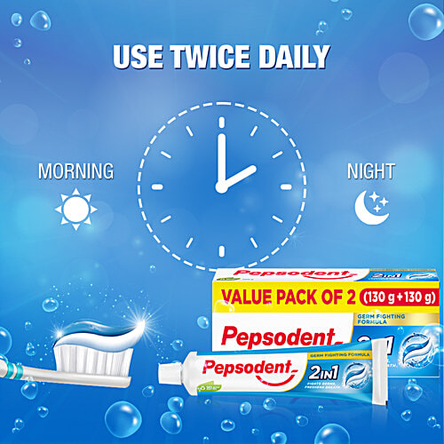 Pepsodent Toothpaste - Cavity Protection, 2-In-1, 130 g (Pack of 2) 