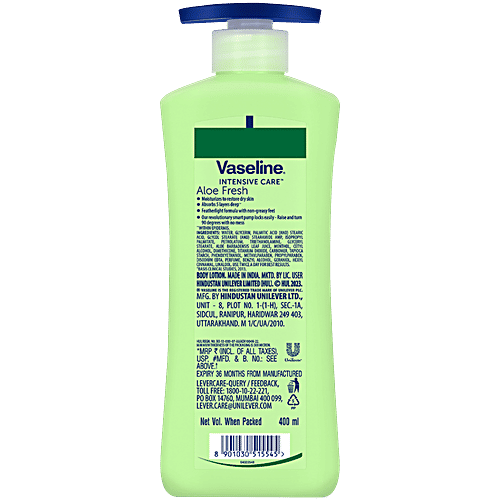 Vaseline Intensive Care Aloe Fresh Body Lotion, 400 ml Instantly Absorbs 5 Layers Deep, Hydrating Body Lotion