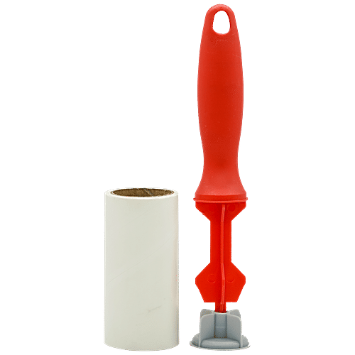 Liao Lint Roller - Plastic Handle, Red, Used For Cleaning & Removing Pet Hair From Cloth Surfaces, L130008, 1 pc