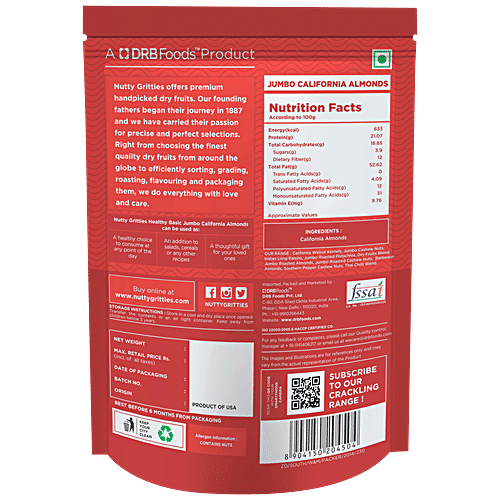 Nutty Gritties Premium Jumbo California Almonds, 500 g  