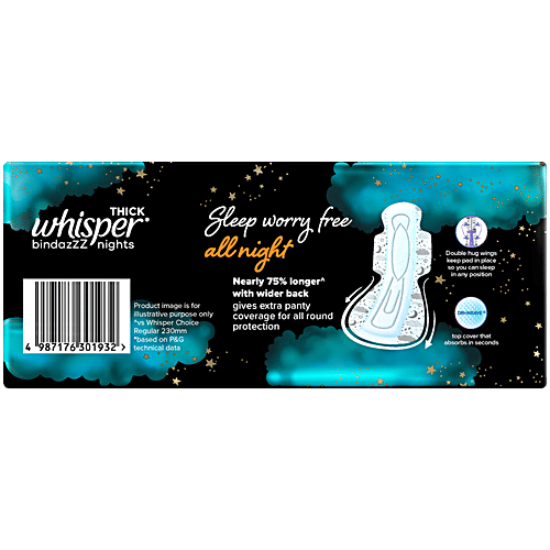 Whisper Bindazzz Nights Sanitary Pads - Wider Back, Up To 0% Leak, Provides All Night Protection, XXXL, 10 pcs  Up to 0% Leaks, All Night Long