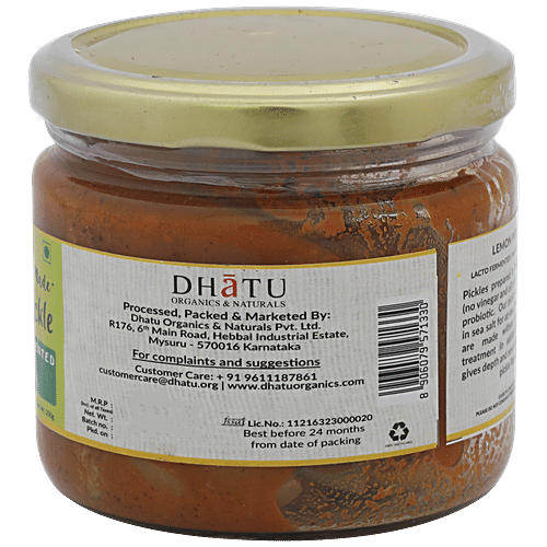 Dhatu Organics & Naturals Pickle - Lemon, Oil Free, 250 g  