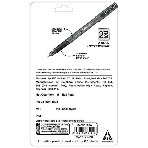 Classmate Ball Pen - Blue, Octane, Blister Pack, 5 pcs  