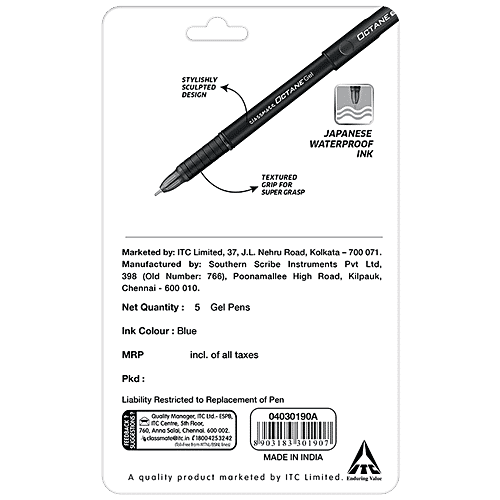 Classmate Gel Pen - Blue, Octane, Blister Pack, 5 pcs  