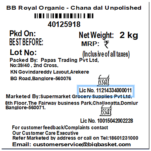 bb Royal Organic - Chana Dal/Channa Unpolished, 2 kg  