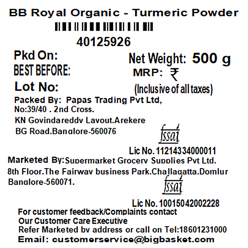 bb Royal Organic - Turmeric Powder/Haldi Guro, 500 g  