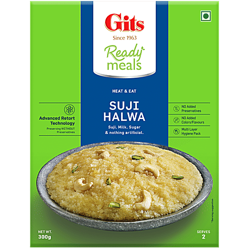 Gits Ready Meals Suji Halwa - Suji, Milk, Sugar, 300 g  No Added Preservatives, No Added Colors/Flavours