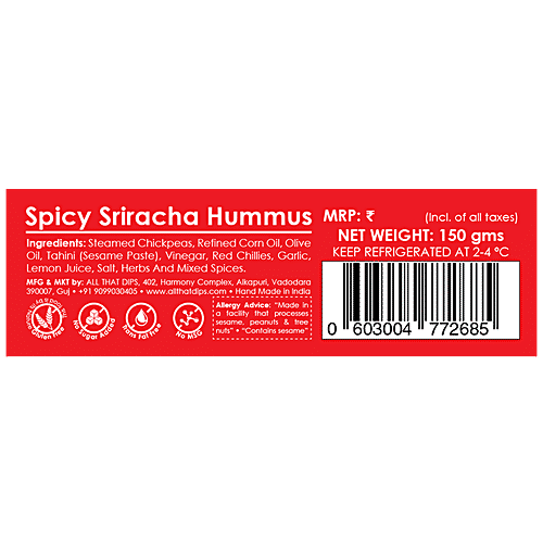 All That Dips All Natural Hummus - Spicy Sriracha, 150 g  