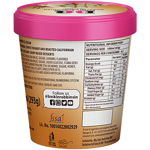 Baskin Robbins Ice Cream - Roasted Californain Almond, Made with Cow Milk, 450 ml  Creamy Delight
 Almond Praline Goodness