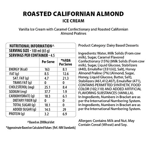 Baskin Robbins Ice Cream - Roasted Californain Almond, Made with Cow Milk, 450 ml  Creamy Delight
 Almond Praline Goodness