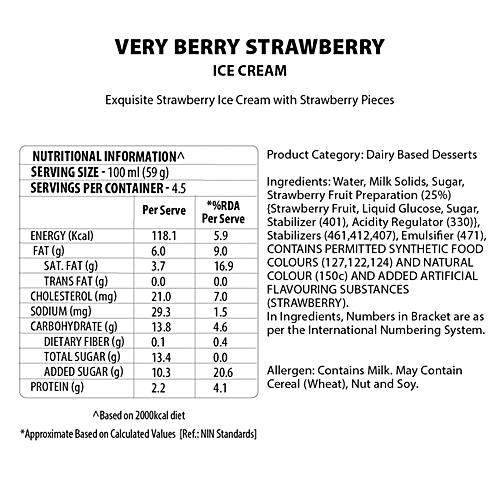 Baskin Robbins Premium Ice Cream - Very Berry Strawberry, Made with Cow Milk, 450 ml  