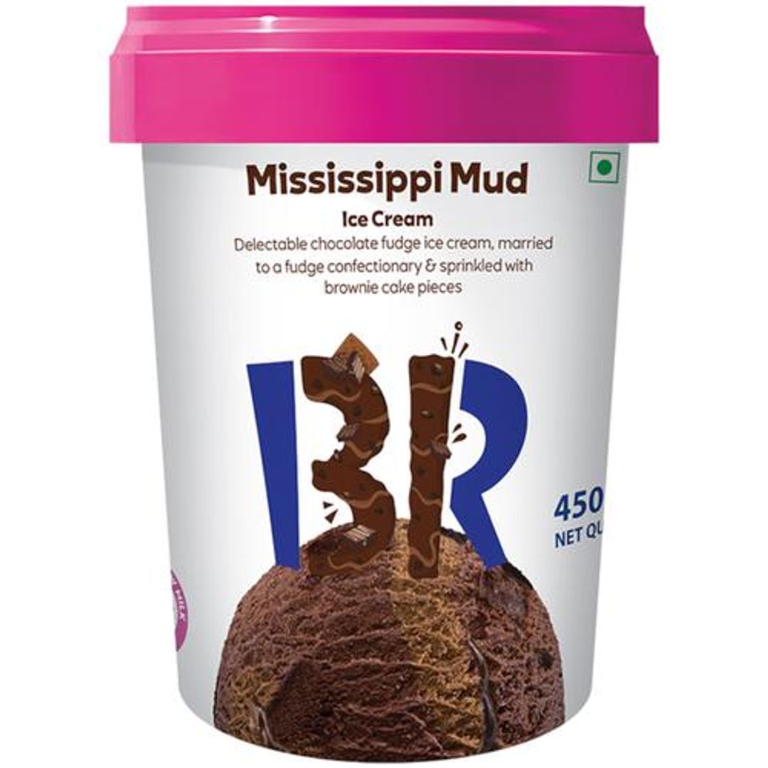 Baskin Robbins Ice Cream - Mississippi Mud, Sprinkled with Brownie Cake Pieces, Made with Cow Milk, 450 ml 