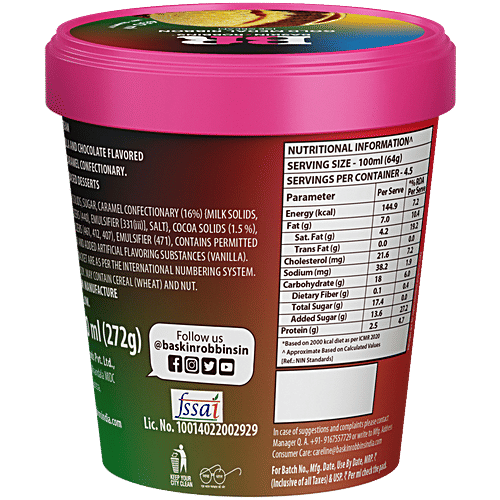 Baskin Robbins Ice Cream - Gold Medal Ribbon, 450 ml  No Added Sugar