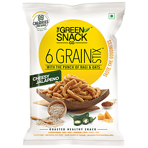 The Green Snack Co. 6 Grain Stix - Cheesy Jalapeno, With the Punch of Ragi & Oats, 85 g  Gluten Free, Good Source of Protein