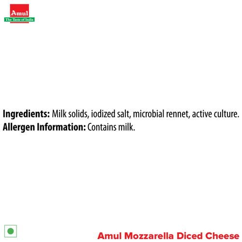 Amul Mozzarella Pizza Cheese Diced, 1 kg Pouch Zero Added Sugar