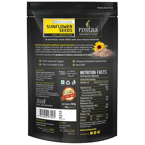 Rostaa Healthy Essentials Sunflower Seeds Kernels - Roasted & Salted, 200 g  Rich in Vitamin B & E
