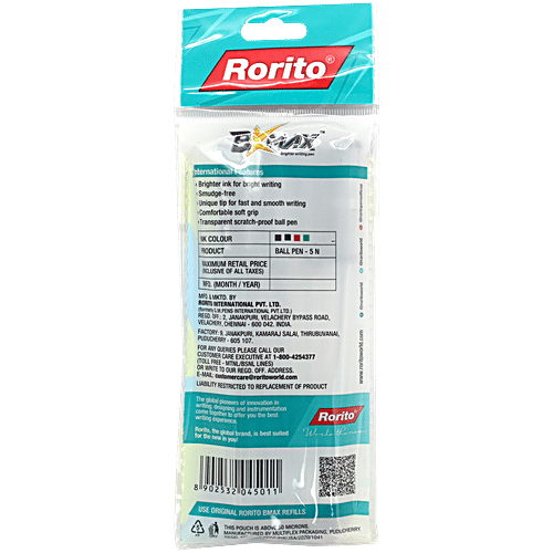 Rorito B-Max Ball Pens - Black, 5 pcs Bright Writing