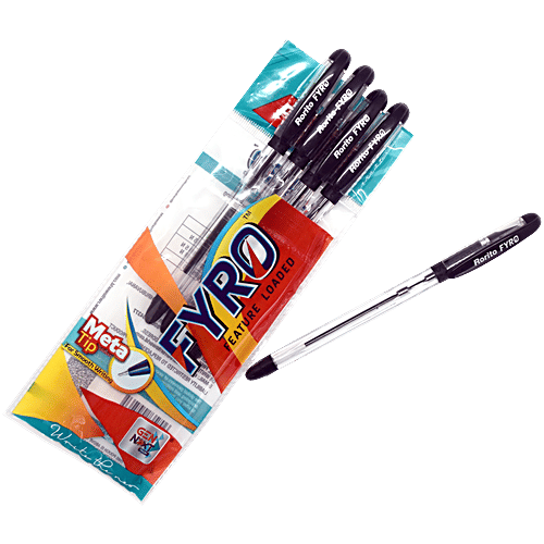 Rorito Fyro Ball Pens - 0.7 mm Meta Tip, Black, 5 pcs
