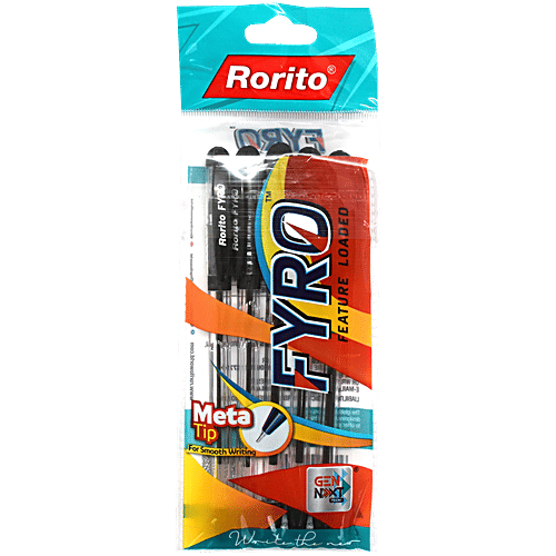 Rorito Fyro Ball Pens - 0.7 mm Meta Tip, Black, 5 pcs