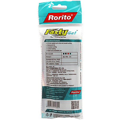 Rorito Fasty Gel Pens - Black, 5 pcs  