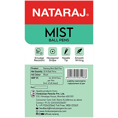 Nataraj 621 Mist Ball Pens - Black Ink, 20 pcs  Comfortable Grip, Non-Fading Ink, Smooth Writing